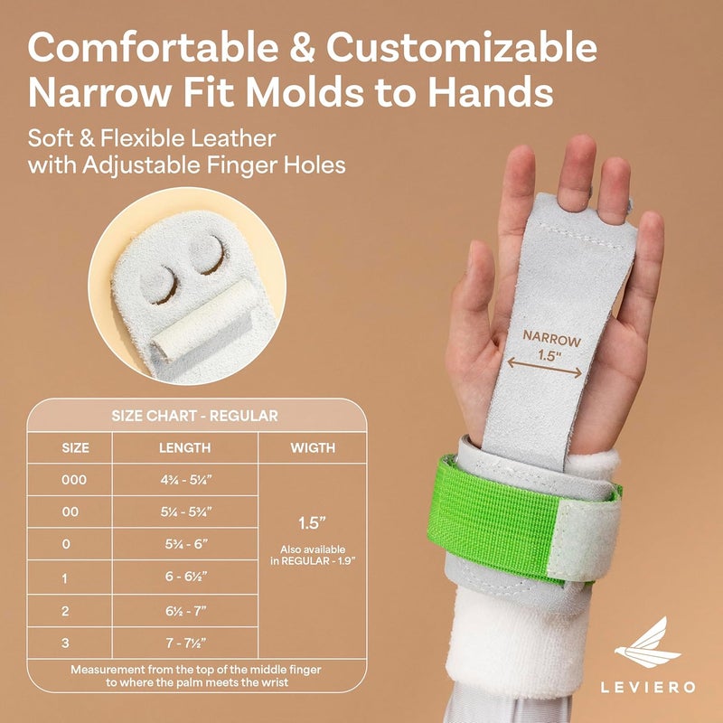 LEVIERO Gymnastics Grips Set Narrow Nippers, Grips for Gymnastics Girls, Dowel Grips with Soft Leather, Hook and Loop Wrist Straps, and Adjustable Finger Holes, for All Ages - Image 4
